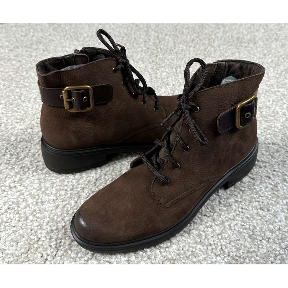 Munro Bradley Boots Womens 7 Brown Tumbled Nubuck Water Resistant Combat Buckle